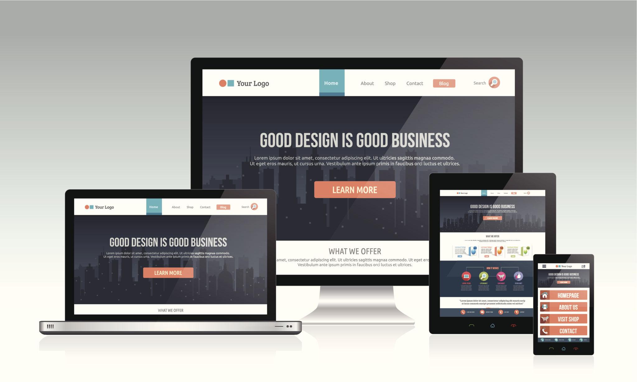 Website shown on desktop, tablet, and mobile devices